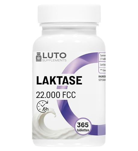 Lactase 22.000 Depot - 365 Tabletten mit Depotwirkung (Sepismart Slow Release) - Hochdosiert mit 22.000 FCC-Einheiten - Für Laktoseintoleranz + Milchunverträglichkeit - LUTO Supplements
