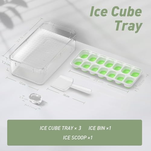 Image of ChefAide Ice Cube Tray with Lid and Bin, 3 Packs 42 Cubes Silicone Plastic Ice Cube Trays for Freezer, Stackable Ice Tray with Container, Ice Scoop for Drinks, Coffee and Cocktails
