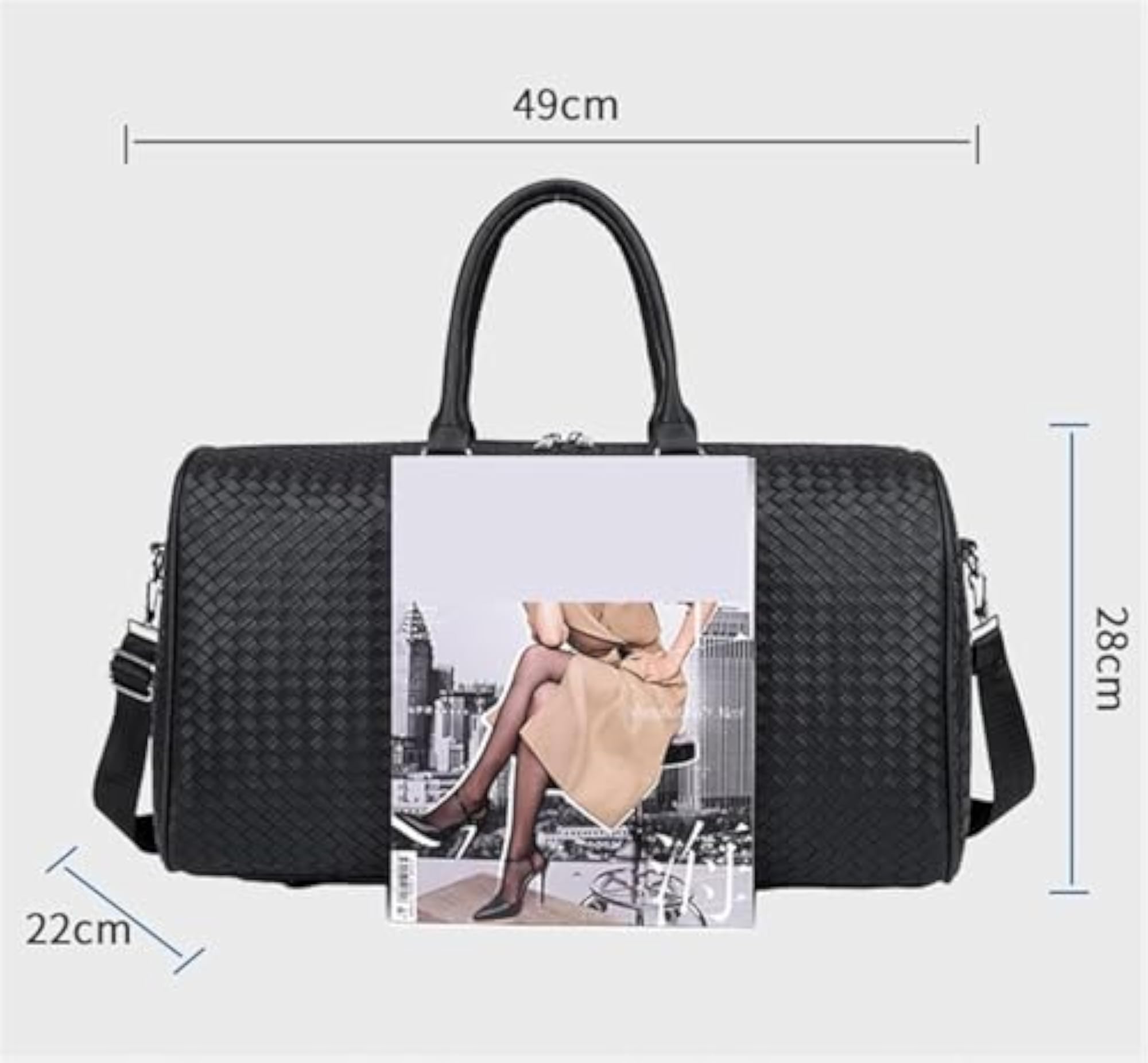 Premium Black Textured Vegan Leather Travel Duffle Bag, Large Capacity