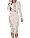 Ladies Sexy Lace Overlay Long Sleeve Bodycon Party Cocktail Midi Dress