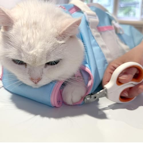 Image of Cinf Cat Nail Clipping Cleaning Grooming Restraint Bag （Free Muzzle） No Scratching Biting for Bathing Nail Trimming Injecting Examining((Sky Blue Blush,M)