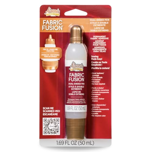 Aleene's Fabric Fusion Glue 1.6 oz Dual-Ended Pen, Fine Tip & Sponge Tip, Nontoxic, Permanent and Washable Adhesive, Dries Flexible, Strong Bond on Fabrics, Clothing, Denim, Materials