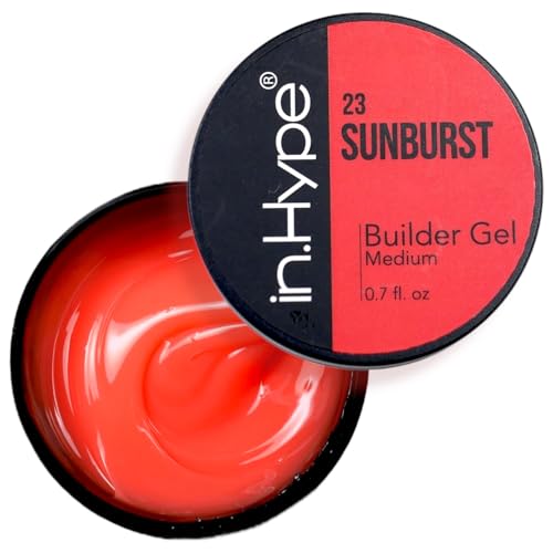 IN.HYPE UV/LED Professional Hard/Builder Gel for Nail Extension/Strengthening/Overlays File Off Bright Neon Red Sunburst