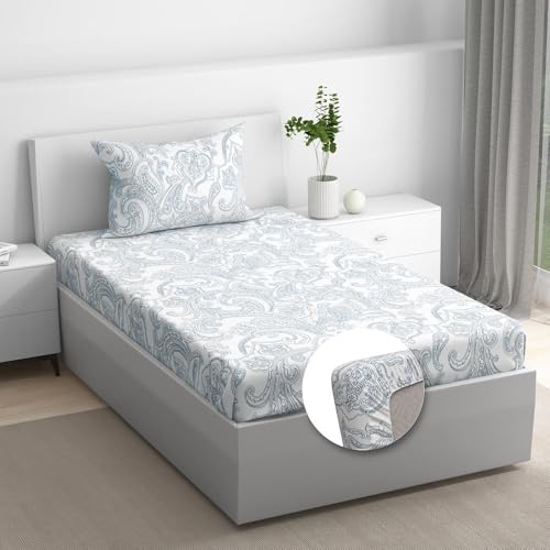 Image of Wakefit Cotton Fitted Bedsheet | 200 TC Elastic Fitted Sheet, Single Bed Bedsheet with 1 Pillow Cover | Paisley - 72X36 Inches,Assorted