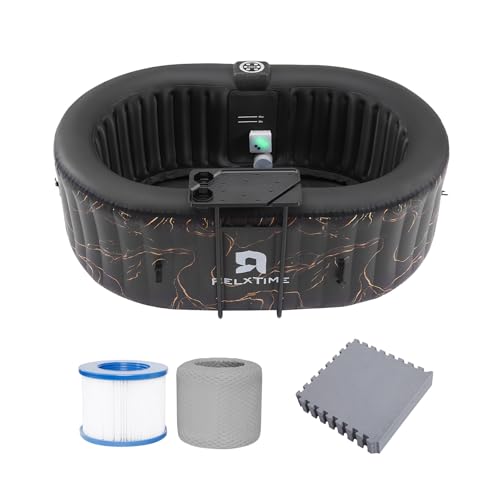 Portable 2 Person Hot Tub Inflatable, Outdoor Blow Up Hottub with Led Light, Energy Efficient Cover, 100 Air Jets Built in Heater Pump, Oval Spa for Relaxation, Table Tray, 2 Filters, Black