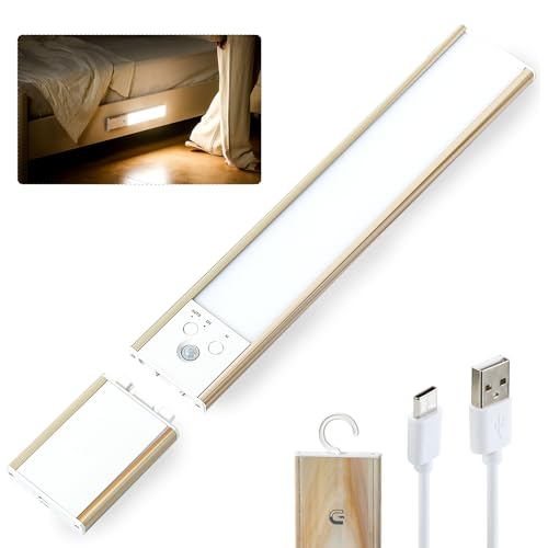 Adiding Under Cabinet Lighting, 64 LEDs Rechargeable Battery Operated Lights, Motion Sensor Magnetic Night Light with 3 Color Temperature, Hidden Hook Wireless for Closet, Wall Mount (1)