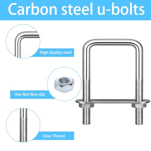 KAIYAYA 6 Stück Bügelschraube U Bügel mit Gewinde M6 50 x 80mm Edelstahl U Schrauben Quadratische Bügelschrauben, Bügelbolzen für Zaunpfosten, Rohr Befestigung, Auto Abschleppen, Zurrbügel