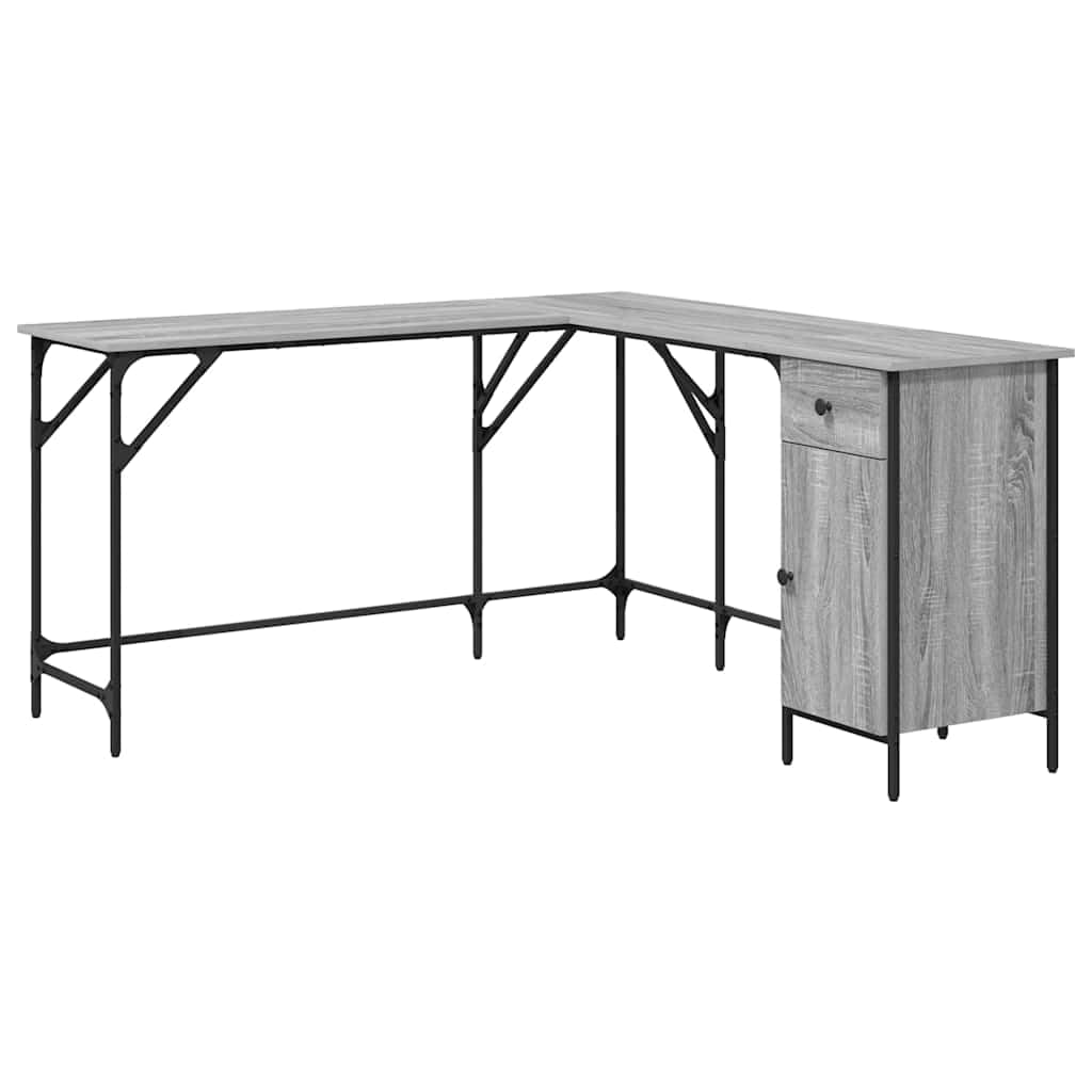 Scrivania angolare per computer in legno Sonoma, con telaio in metallo, 141 x 141 x 75 cm, a forma di L, con vano portaoggetti, gambe regolabili in altezza, salvaspazio, per ufficio e casa