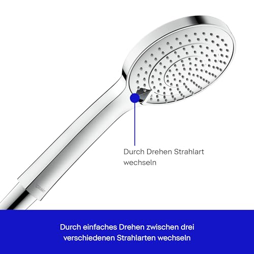 Duravit Universal Duschkopf, Duschbrause mit 3 Strahlarten (Rain, Intense , Soft ), Handbrause rund (Ø 110 mm), Brausekopf mit wassersparender MinusFlow-Funktion, reinigungsfreundlich, Chrom