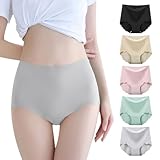 [Velaci] シームレスショーツ レディース 深め 5枚セット 【-5°Cを実感・ラインが出ていない・5A級抗菌＆爽やか快適】 柔らかい ハイウエスト 締め付けない 伸縮通気 蒸れない お腹スッキリ スカラップカット 無地 無縫製 女性 下着 (JP, アルファベット, L, セットA（ブラック+ベージュ+ピンク+グリーン+グレー）)