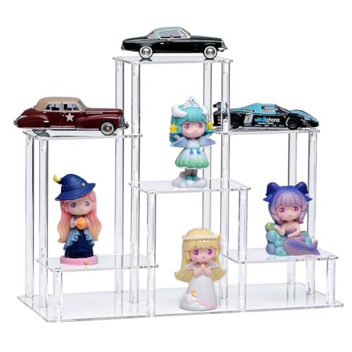 NyTfxkeJ 6 Tier Clear Action Figures Display Risers Stand Shelf, Acrylic Display Stands for Collectibles,Pop Figures Holder Perfumes Organizer,Large Rock Risers Rack