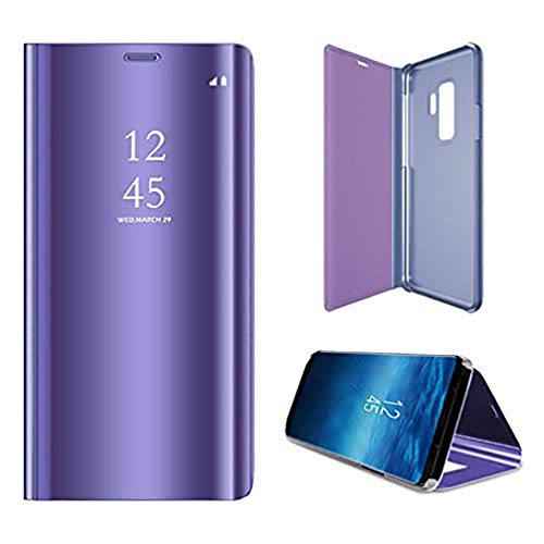 Anyos Galaxy S9 Plus Case, Half-Clear View Standing Mirror Flip PC Cover for Samsung Galaxy S9+, (Purple)