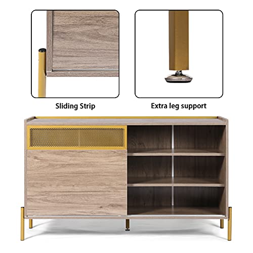 Lynslim 47" Modern Sideboard Storage Cabinet With 2 Sliding Doors & 6 Shelves Buffet Stand Cabinet For Dining Room Living Room For Tv Console,Wood & Metal ，Grey Wash #TOP3