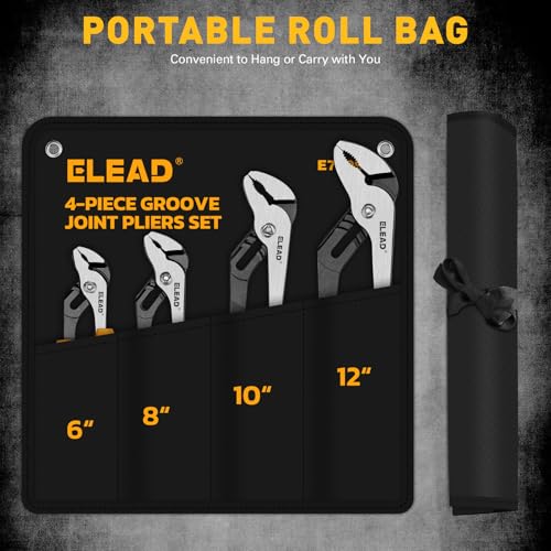 Image of ELEAD 4-Piece Groove Joint Pliers Set, 12 /10 /8 /6 Inch Adjustable Water Pump Pliers with Tool Roll Bag, Tongue and Groove for Home Repair, Gripping, Nuts, Bolts, Pipe & Fittings