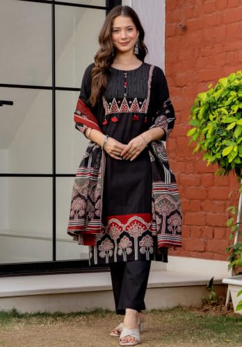 Image of rytras Women Woman's Pure Cotton Straight Kurta Sets with Pant & Dupatta|Kurti Set for Woman|Suit Set for Women Cotton