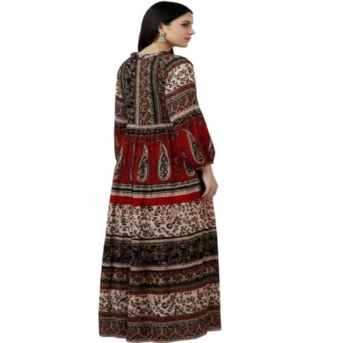 Image of Women's Cotton Dress Jaipuri Sanganeri Print Midi Long Dress Printed Fit and Flare Maxi Dress A-Line Gown Dress Maxi Skirt, Mandala (Free Size)
