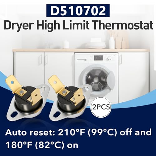 Image of 2Pcs D510702 Dryer High Limit Thermostat for Speed Queen, Alliance Laundry, Huebsch Commercial Washers and Dryers, Replace D510702 61886 915728 AP6285127