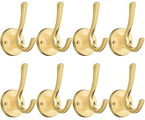 ZUONAI Coat Hooks for Hanging Coat Hooks for Wall Mounted Brass Wall Hooks Heavy Duty Brushed Robe Closet Hooks for Hanging Coats Entryway Metal Towel Hooks for Bathrooms (8, Gold)