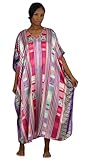 Up2date Fashion Womens Satin Caftan/Kaftan in Striped Fusion Print, One Size Plus Mumuu, Style Caf-105 Red