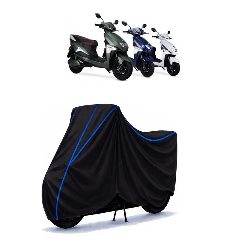 Image of Scooty Cover Water Resistant for Lectrix EV LXS | Universal Scooter & Bike Cover | Heavy Duty UV Dust, Rain & Scratch Protection Weather Indoor Outdoor | Black with Blue Piping