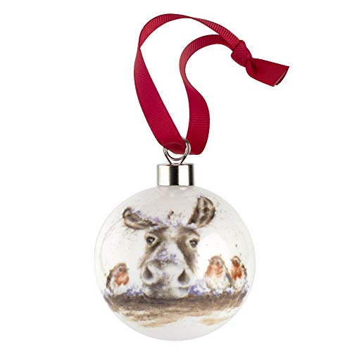 Royal Worcester Wrendale Designs Hanging Ornament | The Christmas Donkey Bauble with Donkey/Robin Motifs | 2.6 Inch | Made from Fine Bone China | Hanging Christmas Tree Ornament