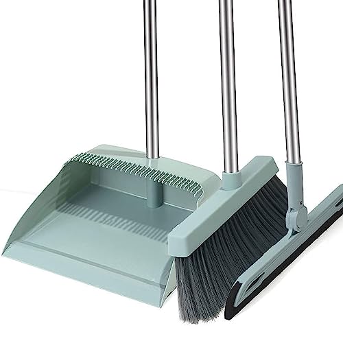 Besen- und Kehrschaufel-Set mit langem Stiel, rotierendes Besen-Set, Besen und aufrecht stehende Kehrschaufel mit Kammzähnen, Kombi-Set for das Kehren von Böden im Zimmer, in der Küche, im Büro, in de