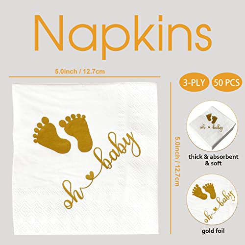Oh Baby Napkins Pack Of 50 Baby Shower Cocktail Napkins Neutral Boy Girl Gender Reveal Paper Disposable Party Napkins Beverage Napkins 3 Ply #TOP1