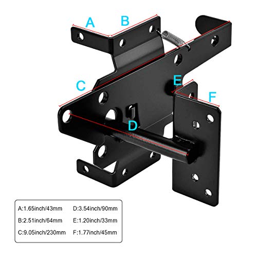 Image of Self-Locking Gate Latch Heavy Duty Post Mount Automatic Gravity Lever Wood /PVC Fence Gate Lock with Fasteners Hardware,for Secure Pool |Yard | Garden, Steel,Black, 2pcs