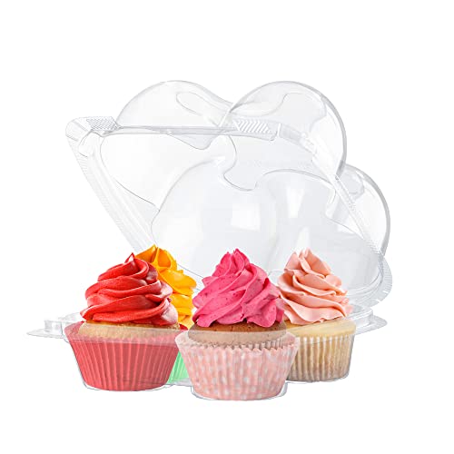 Cupcake-Behälter aus Kunststoff | 4 Fächer - 50 Stück | Einweg-Cupcake-Halter mit Deckel Bulk | Extra stabile und stapelbare Cupcake-Boxen | Langlebige Muffin-Verpackung Transporter to go Cover