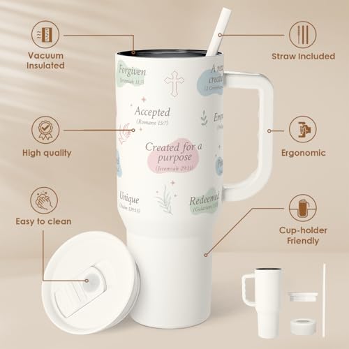 Image of SANDJEST Christian Gift for Women - Inspiration Insulated Stainless Steel Tumbler with Handle and Straw - Religious Gifts for Birthday Christmas, 40oz