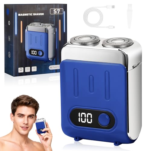 Mini Portable Electric Shaver for Men, 2026 Suitcase-Design Razor IPX7 Waterproof, Type-C Rechargeable Magnetic Dual-Head Beard Shaver for Home, Office & Travel (Blue)