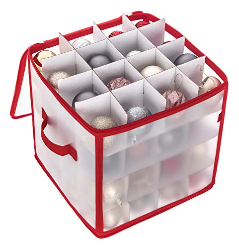FiNeWaY Caja de plástico para 64 decoraciones navideñas, color rojo Cover