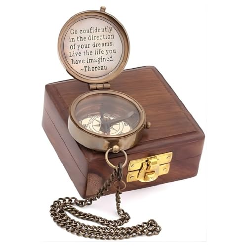 Solid Brass Compass | Antique Nautical Design with Thoreau Quote