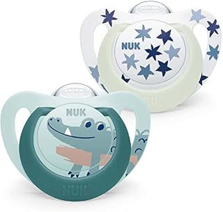 NUK Star Baby Dummy | 18-36 Months | Day & Night Soothers | BPA-Free Silicone | Green Crocodile | 2 Count