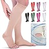 Doc Miller Calcetines de compresión de punta abierta para mujeres y hombres, calcetines de compresión sin dedos para mujer, soporte de circulación de espinillas y recuperación de pantorrillas, venas varicosas, 1 par de piel hasta la rodilla, L, 0.787-1.181 in Hg