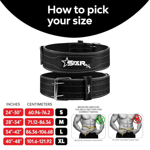 Image of StarX Panther Suede Leather Powerlifting Gym Belt for Men & Women, Heavy Workout Weight Lifting Belt for Deadlift, Squat & Back Support, Adjustable Waist Belt for Gym Training (S, Black)