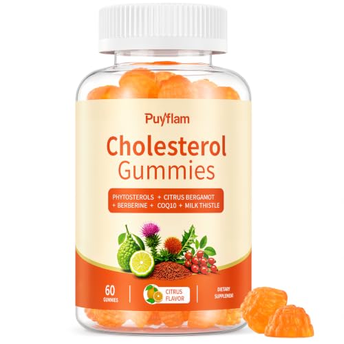 Puyflam Cholesterol Supplements with Plant Sterols, Citrus Bergamot, Berberine, CoQ10 & Milk Thistle, Cholesterol Complex Gummies for Healthy Levels – 60 Gummies