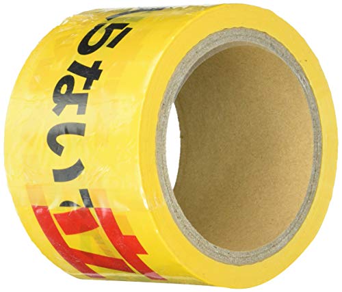 バリケードテープ『立入禁止 入らないでください』標識テープ 非粘着性PE 70mm x 50m 赤文字+黒文字ミックスで高視認性 黄