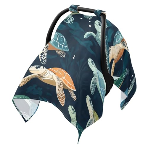 Dalzium Sea Ocean Turtle Car Seat Cover Baby, Carseat Canopy Cover for Girl Boy, Breathable Baby Carrier Cover Stroller Sun Shade Universal Fit Breastfeeding Cover