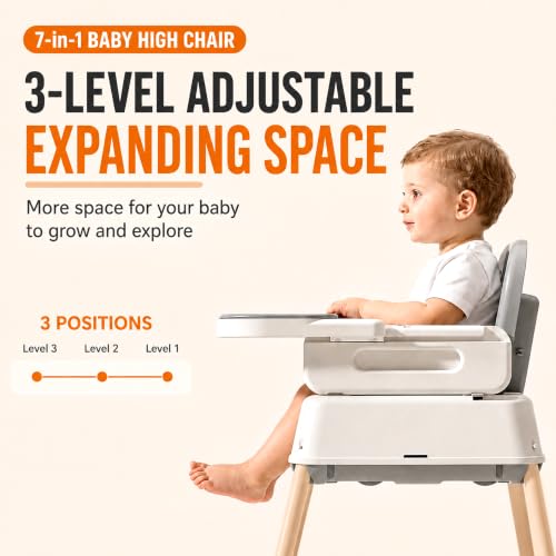 Image of StarAndDaisy 7-in-1 High Chair for Baby, Baby Feeding Chair for 0 to 5 Years, Convertible Booster, Push & Ride-On Baby Chair and 3-Level Adjustable Seat, Double-Layer Tray & Wheels