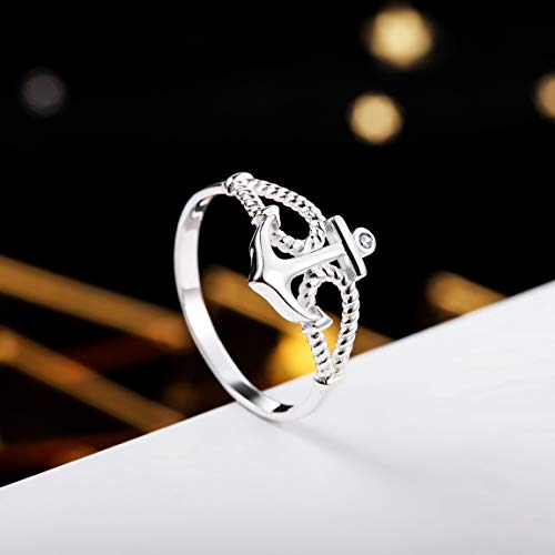 INBLUE Personalized Anchor Rings Engraved Name Date Custom Rings for Women Lover Sisters Sterling Silver Engagement Wedding Promise Jewelry For Mothers Day Valentines Day (Blank)3