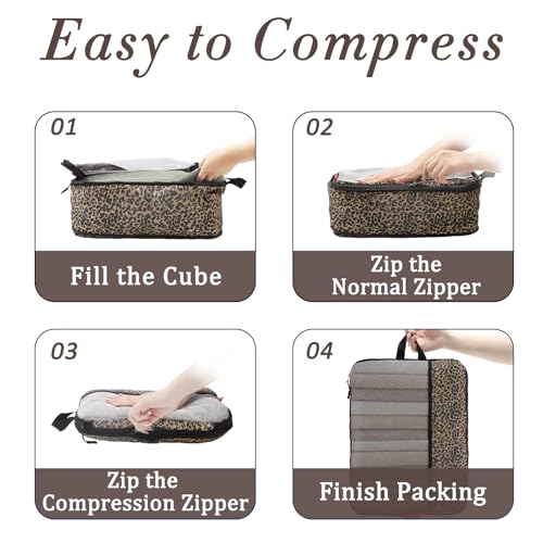 U+U 4 Set Compression Packing Cubes - Ultralight Travel Organizers, Space-Saving Suitcase Organizer, Expandable Packing Cubes for Travel, Business Trip and Family Vacation (Leopard) — view 4