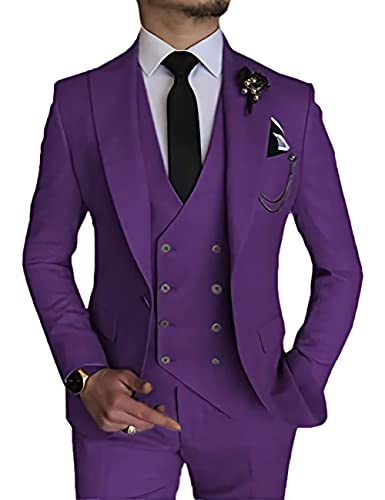 Ivory 3 Piece Suit Slim Fit Double Breasted Mens Suits for Wedding Party Formal Prom One Button Blazer Vest Pants Sets