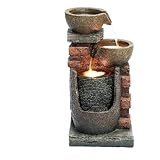 LuxenHome 23' H Waterfall Fountain Bowls and Bricks Resin Outdoor Fountain with LED Lights Indoor Water Fountains,Water Fountain for Patio, Garden, Home Decor