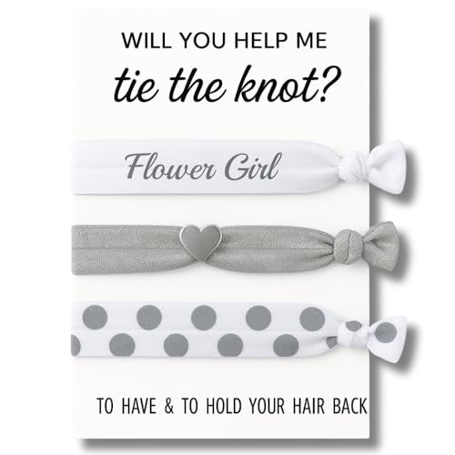 Infinity Collection Will You Help Me Tie The Knot? Wedding Hair Ties (Silver) - Elastic Flower Girl Accessories To Have & Hold Hair, 3pcs