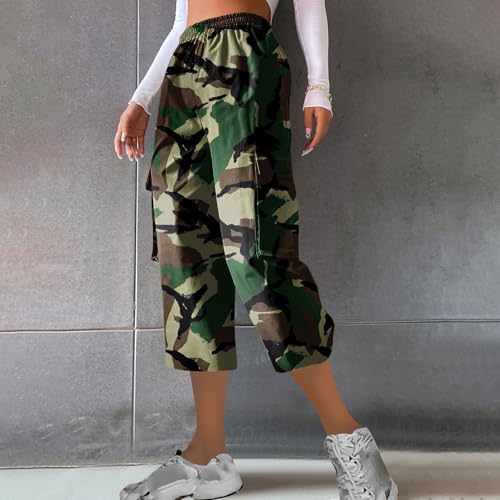 Women's Cargo Capris Pants Loose Casual Hiking Trousers Lightweight Travel Summer Camouflage Cropped Pants Pockets2
