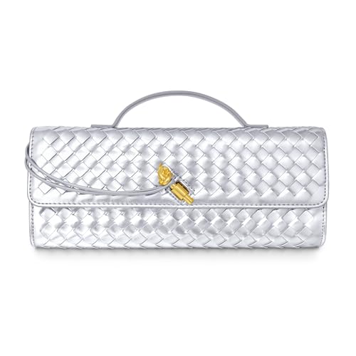 Image of Joryin Woven Purse for Women Evening Clutch Woven Leather Handbags Crossbody Bag Purse Formal Evening Bag, Vegan Leather
