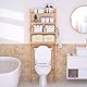 Yorbay 4-stufiges Bambus Toiletten Regal mit 2 Körben, 4 Haken und Wasserdichten Fußpads, Freistehende über die Toilette Regal für das Badezimmer