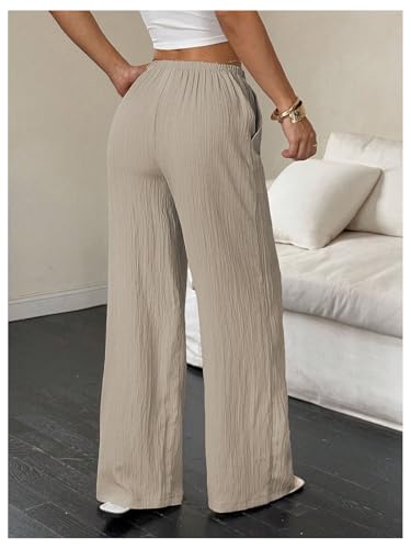Women's Drawstring Waist Wide Leg Pants Low Rise Beach Holiday Loose Trousers with Pockets3