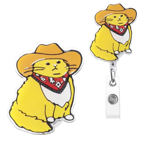 ITOKEY Cowboy Cat Badge Reel with Retractable Clip